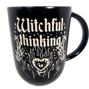 Better Living Witchful Thinking Black Ceramic Mug Evil Eye Gothic Halloween 15oz